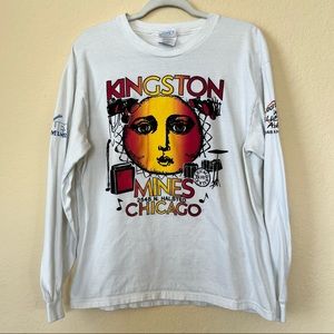 90's Vintage Hanes White Long Sleeve Chicago Blues Center Graphic Tee Shirt